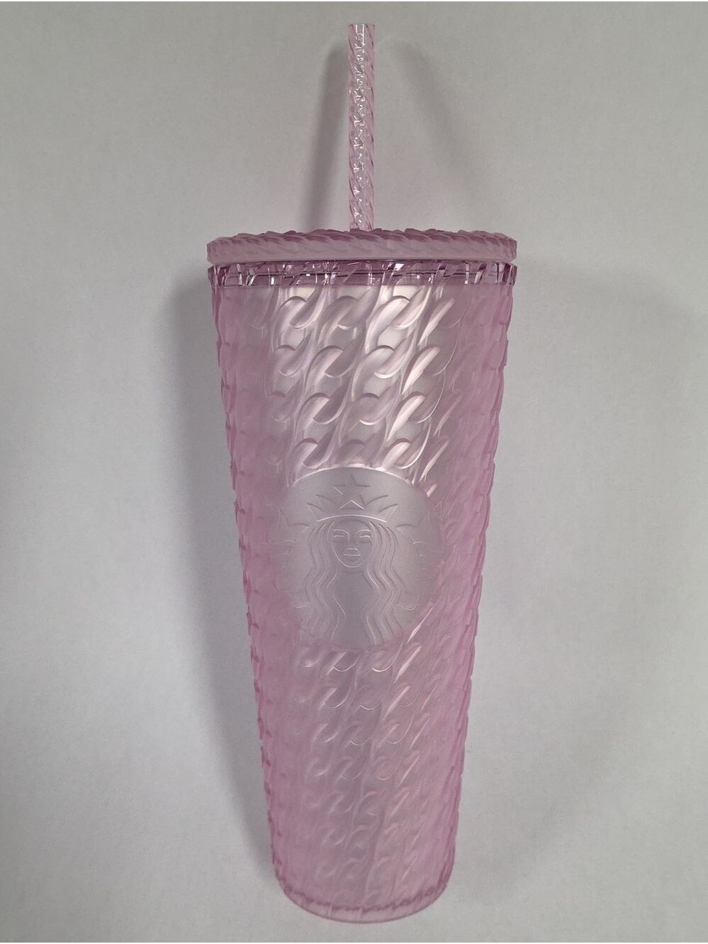 NWT 2024 Starbucks Translucent Pink Cable Knit Texture, Siren Logo, 24 Oz.